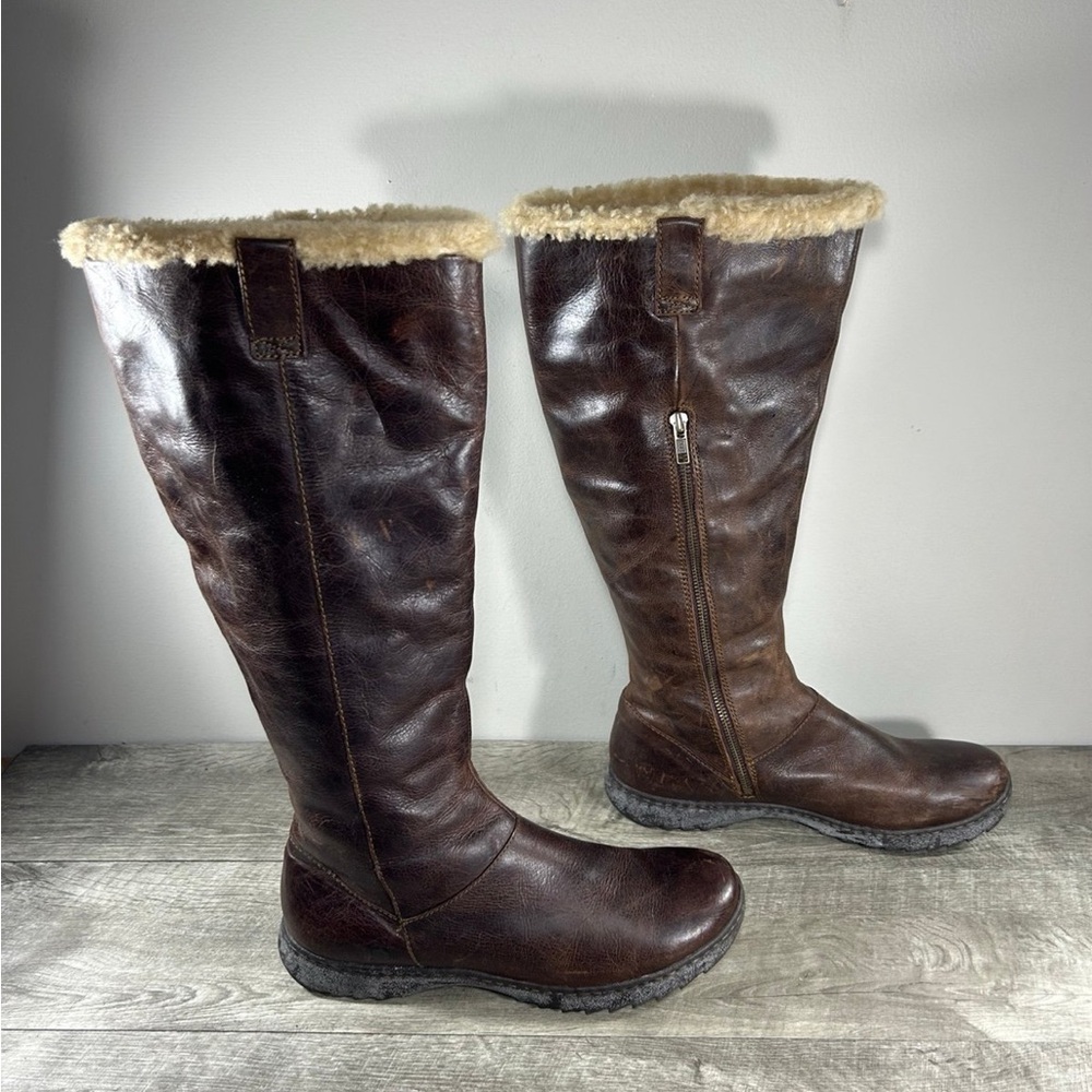Womens Born W82542 Shearling Lamb Leather Pull On Knee High Brown Boots Size 10